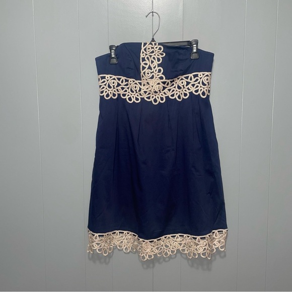 Lilly Pulizter Strapless Navy Dress with Gold Detail Trim Size 4 - Picture 1 of 5